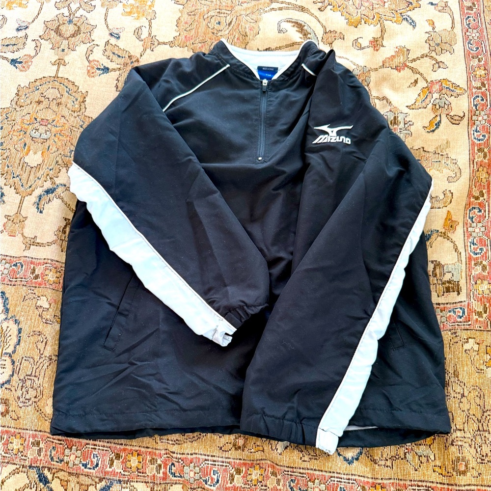 Mizuno Black Youth Baseball Wind Shirt with White Trim
